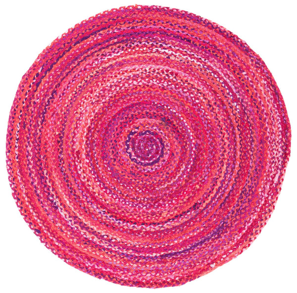 Safavieh Braided Hand-Woven Round Cotton Rug In Vibrant Pink Fuchsia — Boho Chic, Durable, Low-Profile 7Ft 7'-0" x 7'-0" BRD452U-7R