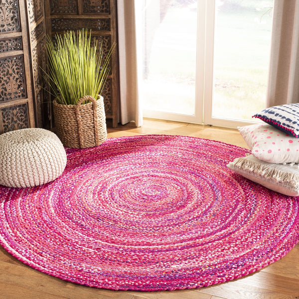 Safavieh Braided Hand-Woven Round Cotton Rug In Vibrant Pink Fuchsia — Boho Chic, Durable, Low-Profile 7Ft 7'-0" x 7'-0" BRD452U-7R