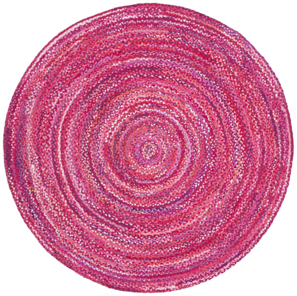 Safavieh Braided Hand-Woven Round Cotton Rug In Vibrant Pink Fuchsia — Boho Chic, Durable, Low-Profile 7Ft 7'-0" x 7'-0" BRD452U-7R