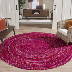 Safavieh Braided Hand-Woven Round Cotton Rug In Vibrant Pink Fuchsia — Boho Chic, Durable, Low-Profile 7Ft 7'-0" x 7'-0" BRD452U-7R