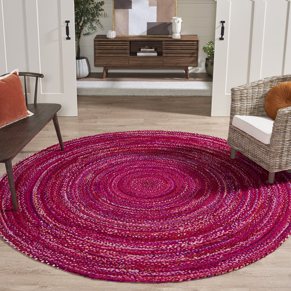 Safavieh Braided Hand-Woven Round Cotton Rug In Vibrant Pink Fuchsia — Boho Chic, Durable, Low-Profile 7Ft 7'-0" x 7'-0" BRD452U-7R