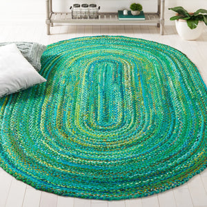 Safavieh Braided Hand-Woven Oval Cotton Rug In Vibrant Green — Low-Profile, Durable Artisanal Style For Home 7'-0" x 9'-0" BRD452Y-79OV