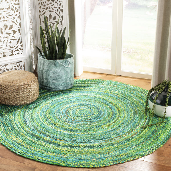Safavieh Braided Hand-Woven Oval Cotton Rug In Vibrant Green — Low-Profile, Durable Artisanal Style For Home 7'-0" x 9'-0" BRD452Y-79OV