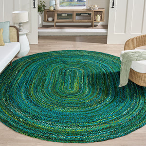Safavieh Braided Hand-Woven Oval Cotton Rug In Vibrant Green — Low-Profile, Durable Artisanal Style For Home 7'-0" x 9'-0" BRD452Y-79OV