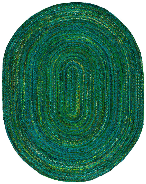 Safavieh Braided Hand-Woven Oval Cotton Rug In Vibrant Green — Low-Profile, Durable Artisanal Style For Home 7'-0" x 9'-0" BRD452Y-79OV