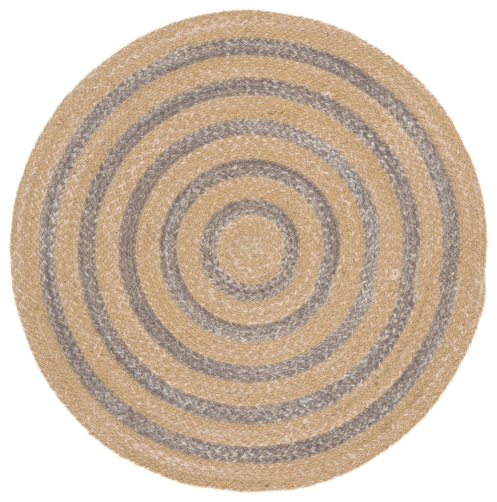 Safavieh Braided Hand-Woven Round Rug In Natural & Grey — Wool-Jute Blend, Textured Coastal Chic Accent 3'-0" x 3'-0" BRD551F-3R