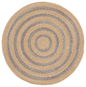 Safavieh Braided Hand-Woven Round Rug In Natural & Grey — Wool-Jute Blend, Textured Coastal Chic Accent 3'-0" x 3'-0" BRD551F-3R