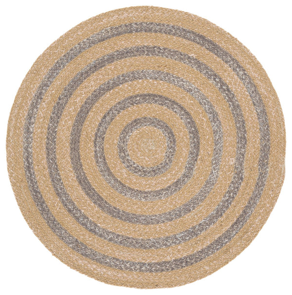 Safavieh Braided Hand-Woven Round Rug In Natural & Grey — Wool-Jute Blend, Textured Coastal Chic Accent 3'-0" x 3'-0" BRD551F-3R