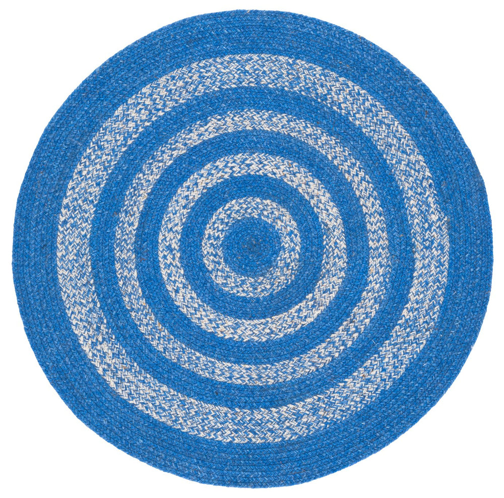 Safavieh Braided Hand‑Woven Round Rug In Blue And Ivory — Wool Blend Braided Texture, Coastal Chic Accent 6'-0" x 6'-0" BRD551M-6R