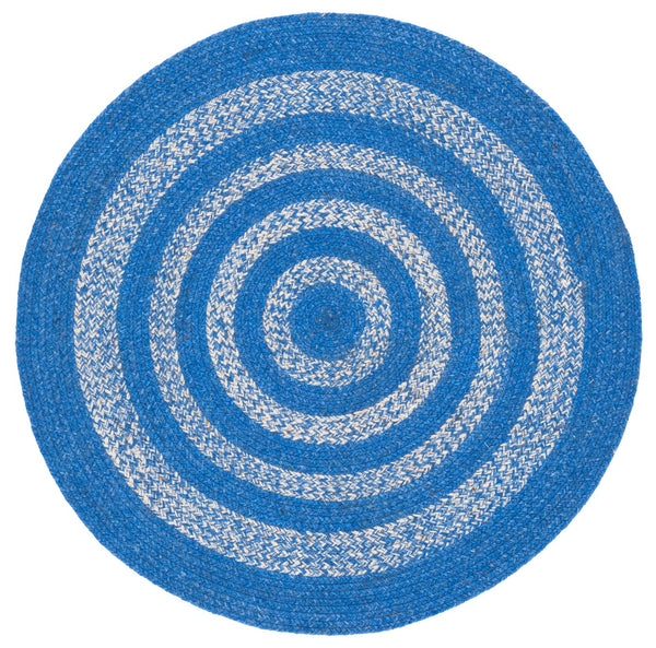 Safavieh Braided Hand‑Woven Round Rug In Blue And Ivory — Wool Blend Braided Texture, Coastal Chic Accent 6'-0" x 6'-0" BRD551M-6R