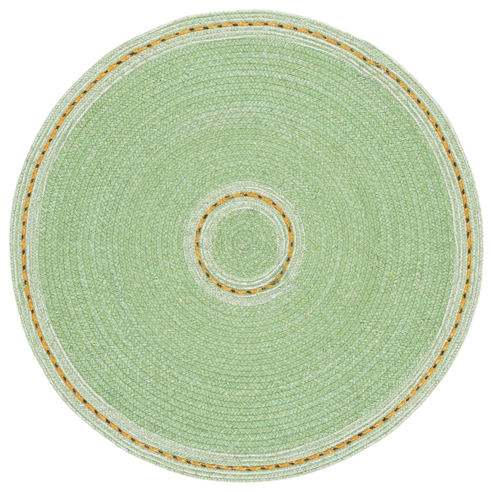 Safavieh Braided Handwoven Round Rug In Green & Gold - Wool Blend Braided Texture For Cozy Layering Spaces 4'-0" x 4'-0" BRD552Y-4R
