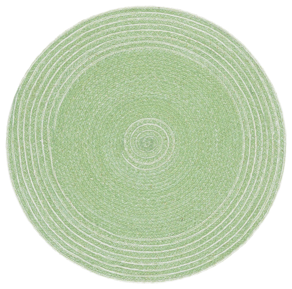 Safavieh Braided Hand-Woven Round Green And Ivory Area Rug — Low-Profile Wool-Jute Blend, Coastal Charm 5'-0" x 5'-0" BRD553Y-5R