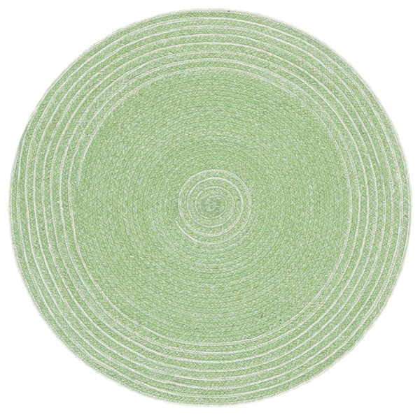 Safavieh Braided Hand-Woven Round Green And Ivory Area Rug — Low-Profile Wool-Jute Blend, Coastal Charm 5'-0" x 5'-0" BRD553Y-5R