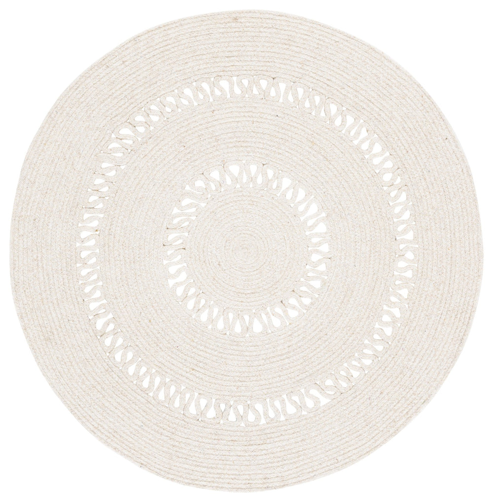 Safavieh Braided Hand-Woven Round Area Rug Beige — Low-Profile Wool-Jute Blend, Braided Texture For Warmth And Durability 4'-0" x 4'-0" BRD554B-4R