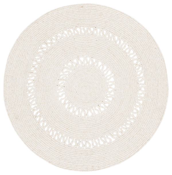 Safavieh Braided Hand-Woven Round Area Rug Beige — Low-Profile Wool-Jute Blend, Braided Texture For Warmth And Durability 4'-0" x 4'-0" BRD554B-4R
