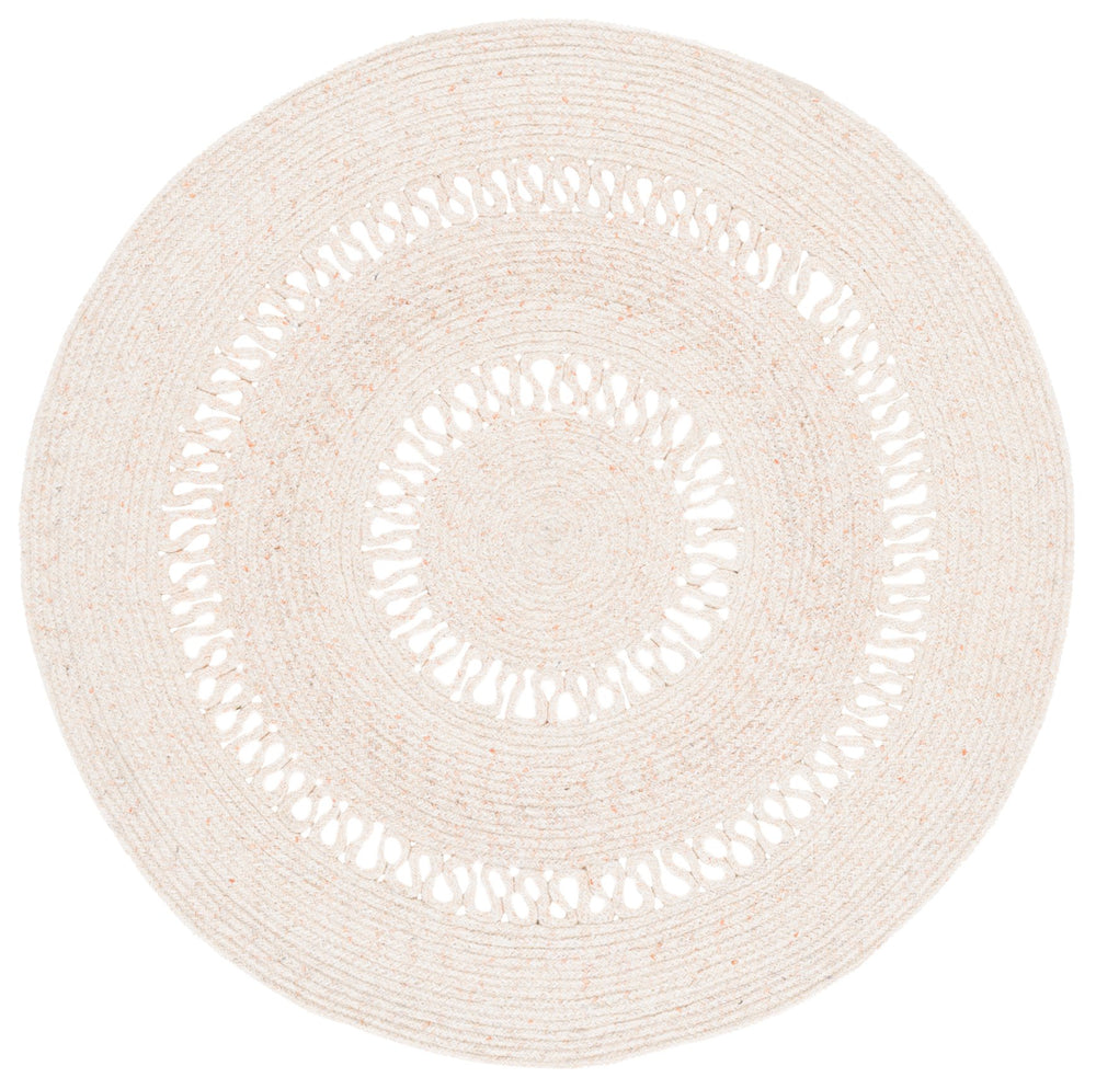 Safavieh Braided Hand-Woven Round Area Rug In Peach Ivory – 3Ft Diameter, Low-Profile Wool-Jute Blend, Durable Elegance 6'-0" x 6'-0" BRD554P-6R