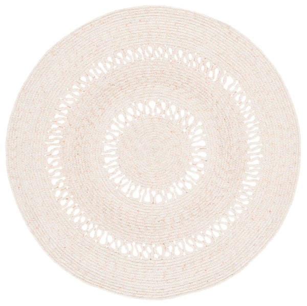 Safavieh Braided Hand-Woven Round Area Rug In Peach Ivory – 3Ft Diameter, Low-Profile Wool-Jute Blend, Durable Elegance 6'-0" x 6'-0" BRD554P-6R