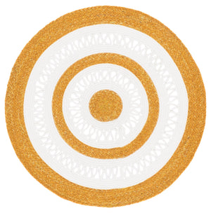 Safavieh Braided Hand-Woven Gold Ivory Round Rug — Wool-Jute Blend, Low-Profile 3/8" Pile, Artisanal Finish 3'-0" x 3'-0" BRD555D-3R