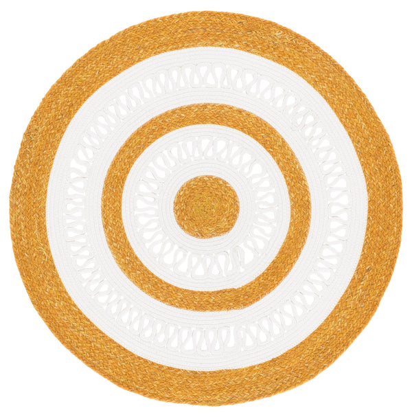 Safavieh Braided Hand-Woven Gold Ivory Round Rug — Wool-Jute Blend, Low-Profile 3/8" Pile, Artisanal Finish 3'-0" x 3'-0" BRD555D-3R
