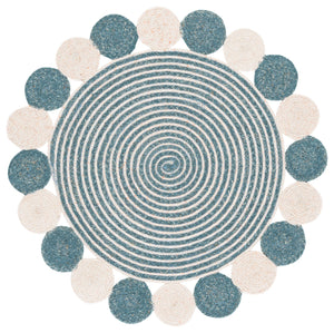 Safavieh Braided Hand‑Woven Round Area Rug In Turquoise & Peach — Wool‑Jute Blend, Low‑Pile, Coastal Charm 5'-0" x 5'-0" BRD556K-5R