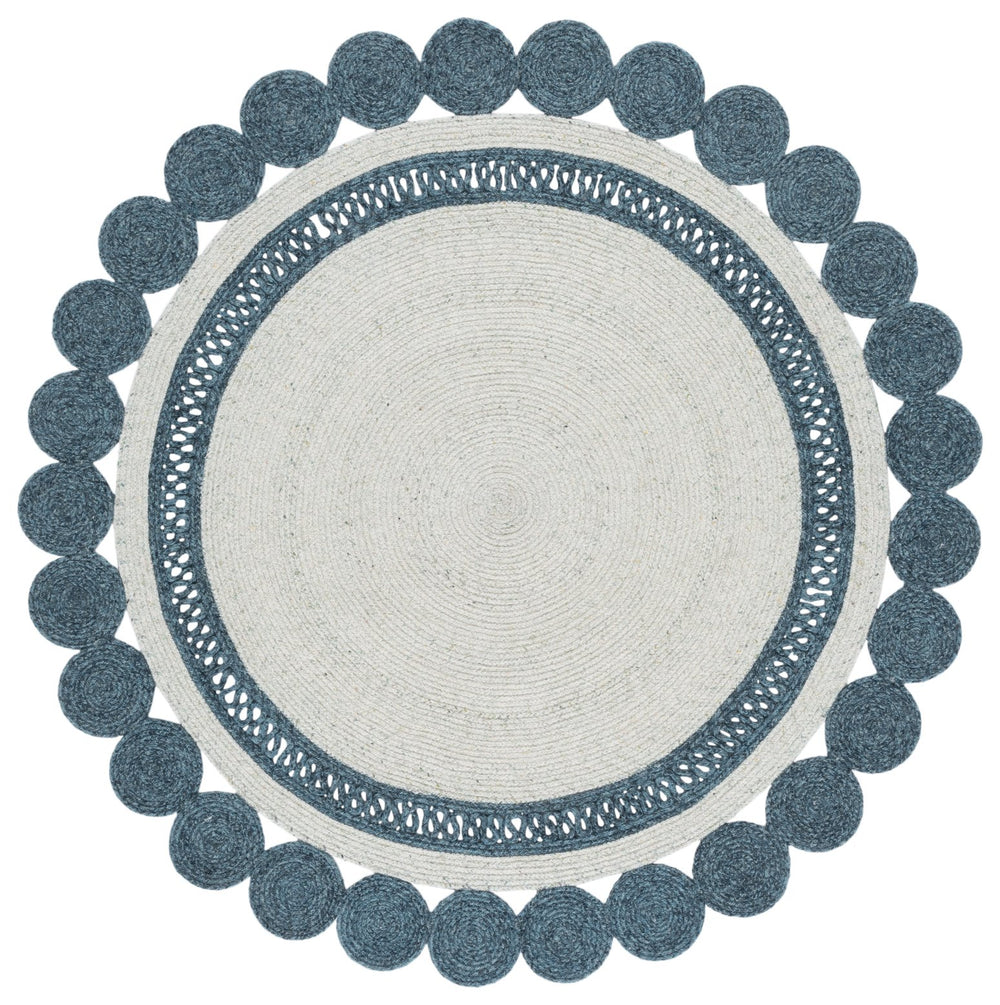 Safavieh Braided Hand‑Woven Round Area Rug In Blue Sage — Soft Wool Blend, Low‑Profile Pile, Coastal Modern Charm 4'-0" x 4'-0" BRD558M-4R