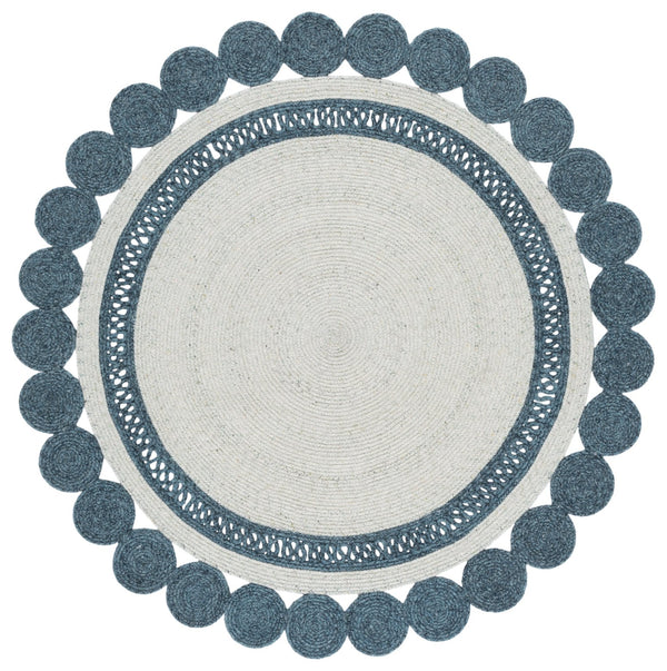 Safavieh Braided Hand‑Woven Round Area Rug In Blue Sage — Soft Wool Blend, Low‑Profile Pile, Coastal Modern Charm 4'-0" x 4'-0" BRD558M-4R