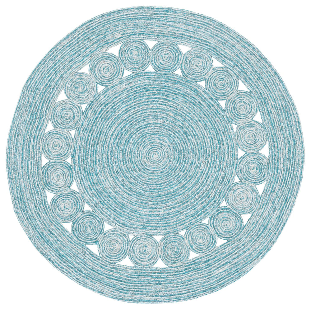 Safavieh Braided Round Turquoise Ivory Area Rug — Handwoven Wool-Jute Blend, Low-Profile Coastal Charm 3/8" 6'-0" x 6'-0" BRD559K-6R