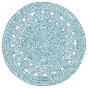 Safavieh Braided Round Turquoise Ivory Area Rug — Handwoven Wool-Jute Blend, Low-Profile Coastal Charm 3/8" 6'-0" x 6'-0" BRD559K-6R