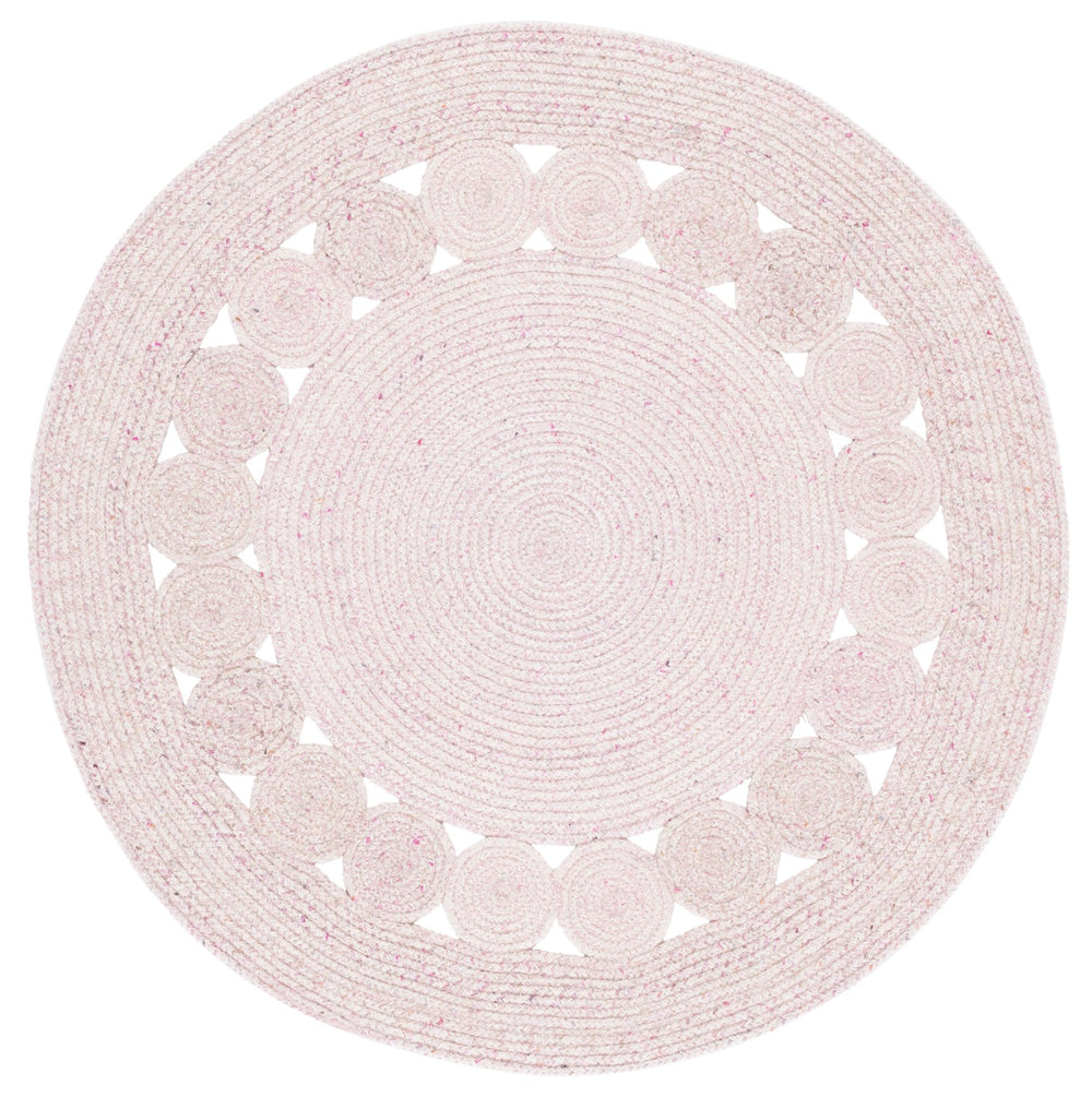 Safavieh Braided Round Pink Ivory Area Rug — Handwoven Wool-Jute Blend, Low-Profile Cozy Texture For Living Rooms 5'-0" x 5'-0" BRD559U-5R