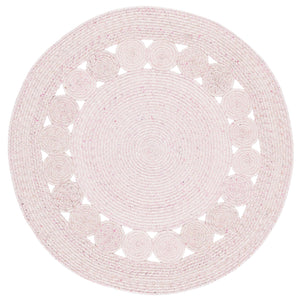 Safavieh Braided Round Pink Ivory Area Rug — Handwoven Wool-Jute Blend, Low-Profile Cozy Texture For Living Rooms 5'-0" x 5'-0" BRD559U-5R
