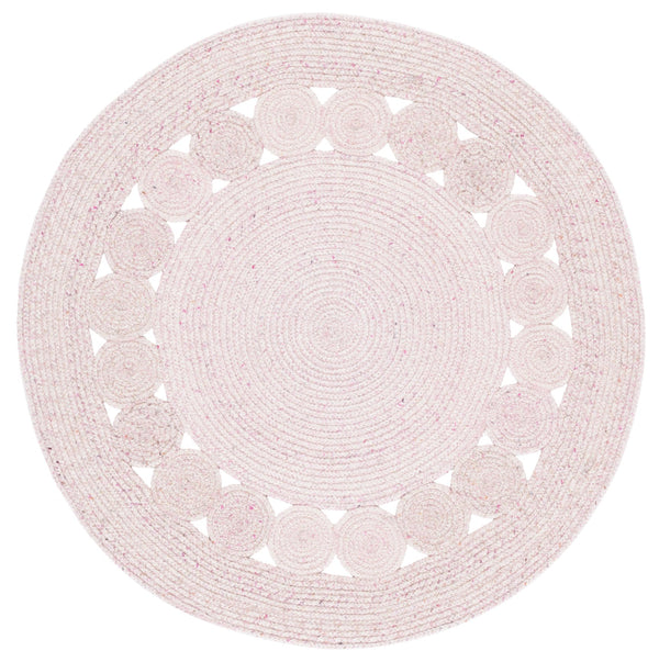 Safavieh Braided Round Pink Ivory Area Rug — Handwoven Wool-Jute Blend, Low-Profile Cozy Texture For Living Rooms 5'-0" x 5'-0" BRD559U-5R