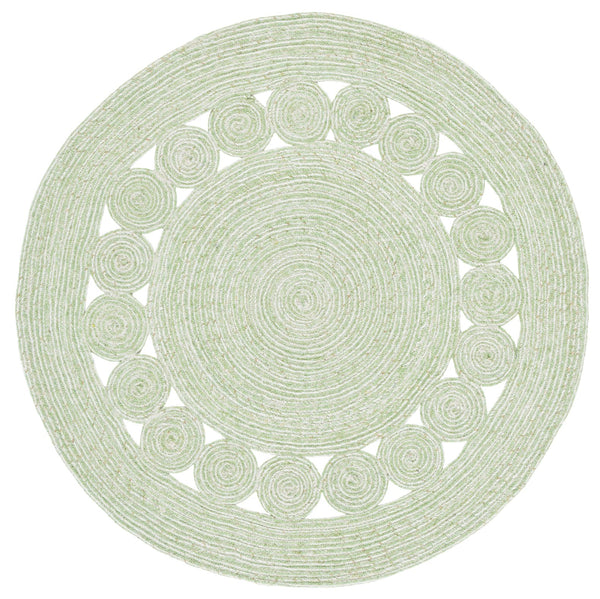 Safavieh Braided Hand-Woven Round Area Rug In Green And Ivory — Wool-Jute Blend, Low-Profile, Coastal Charm 5'-0" x 5'-0" BRD559Y-5R