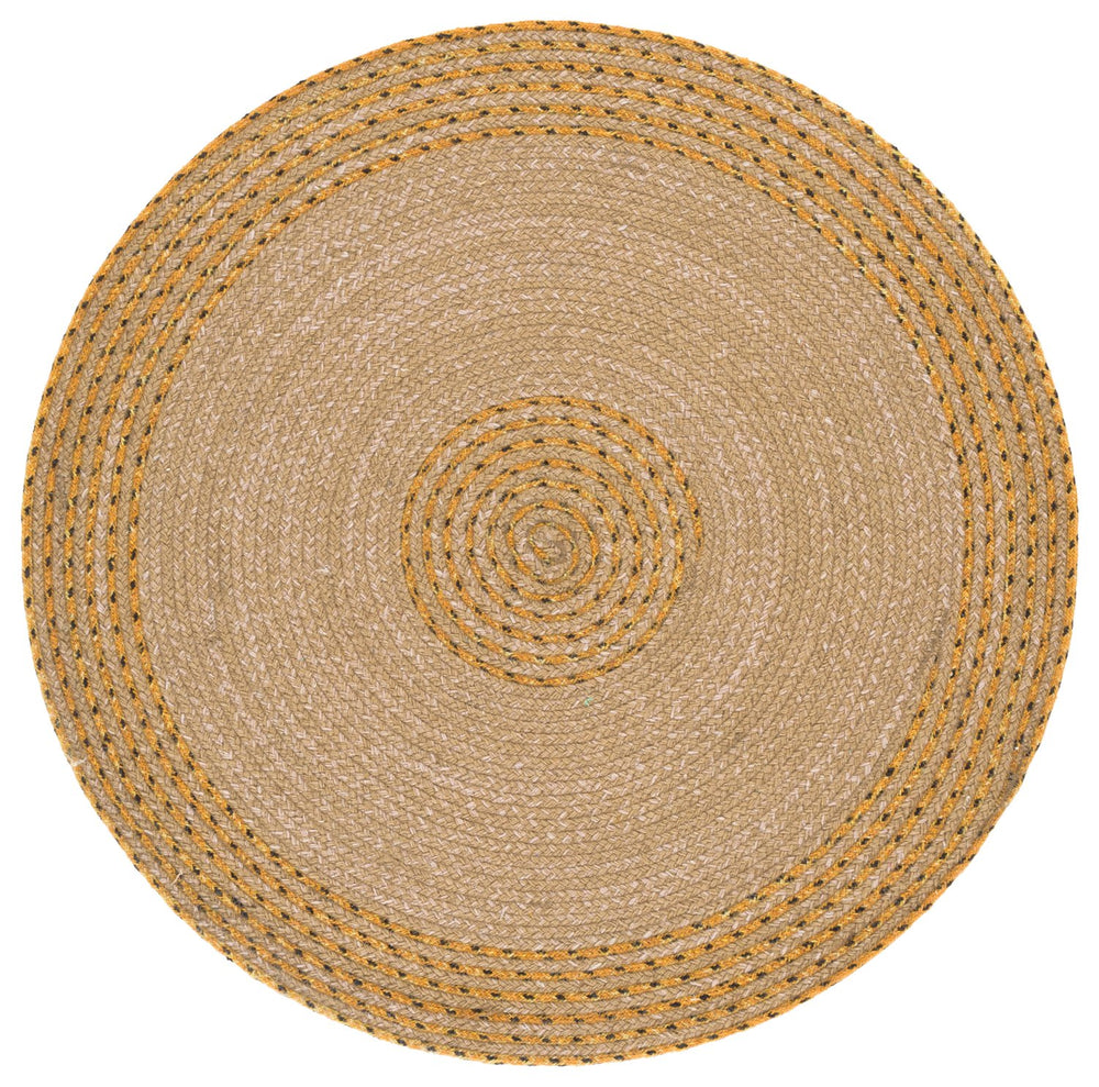 Safavieh Braided Hand-Woven Round Rug In Natural & Gold — 3 Ft Accent Mat, Wool-Jute Blend, Coastal Charm 5'-0" x 5'-0" BRD561D-5R