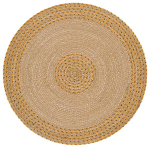 Safavieh Braided Hand-Woven Round Rug In Natural & Gold — 3 Ft Accent Mat, Wool-Jute Blend, Coastal Charm 5'-0" x 5'-0" BRD561D-5R