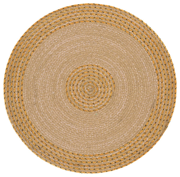 Safavieh Braided Hand-Woven Round Rug In Natural & Gold — 3 Ft Accent Mat, Wool-Jute Blend, Coastal Charm 5'-0" x 5'-0" BRD561D-5R