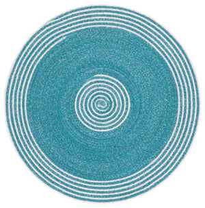 Safavieh Braided Handwoven Turquoise Pink Round Wool Rug — Vibrant Coastal Accent, Durable Low-Profile Comfort 6'-0" x 6'-0" BRD561J-6R