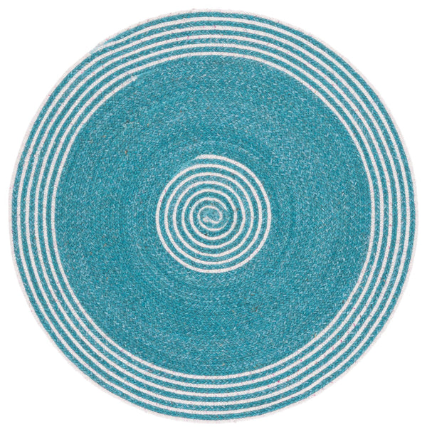 Safavieh Braided Handwoven Turquoise Pink Round Wool Rug — Vibrant Coastal Accent, Durable Low-Profile Comfort 6'-0" x 6'-0" BRD561J-6R