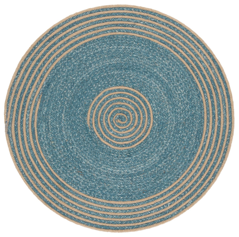 Safavieh Braided Hand-Woven Round Area Rug In Natural & Turquoise — 36" Wool Blend, Coastal Braided Texture 4'-0" x 4'-0" BRD561K-4R