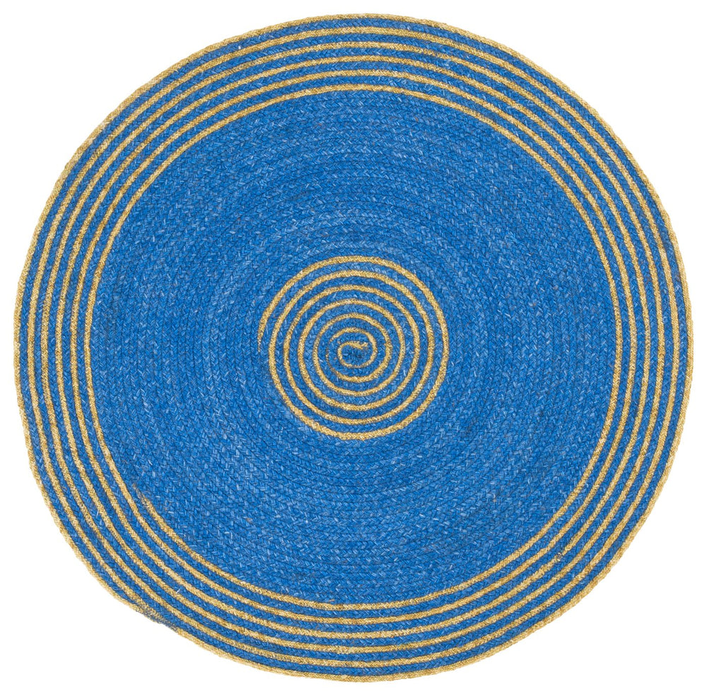 Safavieh Braided Hand‑Woven Round Area Rug In Blue & Gold — Low Pile Wool Blend, Durable Textured Accent 4'-0" x 4'-0" BRD561M-4R
