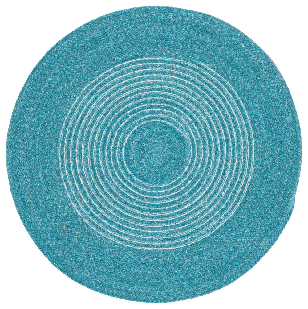 Safavieh Braided Handwoven Turquoise Ivory Round Rug – Cozy Wool-Jute Blend, Textured Coastal Chic Accent 5'-0" x 5'-0" BRD562K-5R