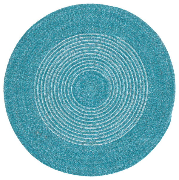 Safavieh Braided Handwoven Turquoise Ivory Round Rug – Cozy Wool-Jute Blend, Textured Coastal Chic Accent 5'-0" x 5'-0" BRD562K-5R