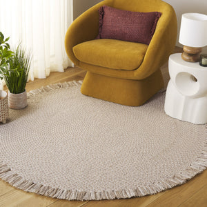 Safavieh Braided Hand-Woven Round Rug In Beige Ivory — Wool-Jute Blend, Low-Profile 3/8" Pile, Coastal Chic 4'-0" x 4'-0" BRD563B-4R