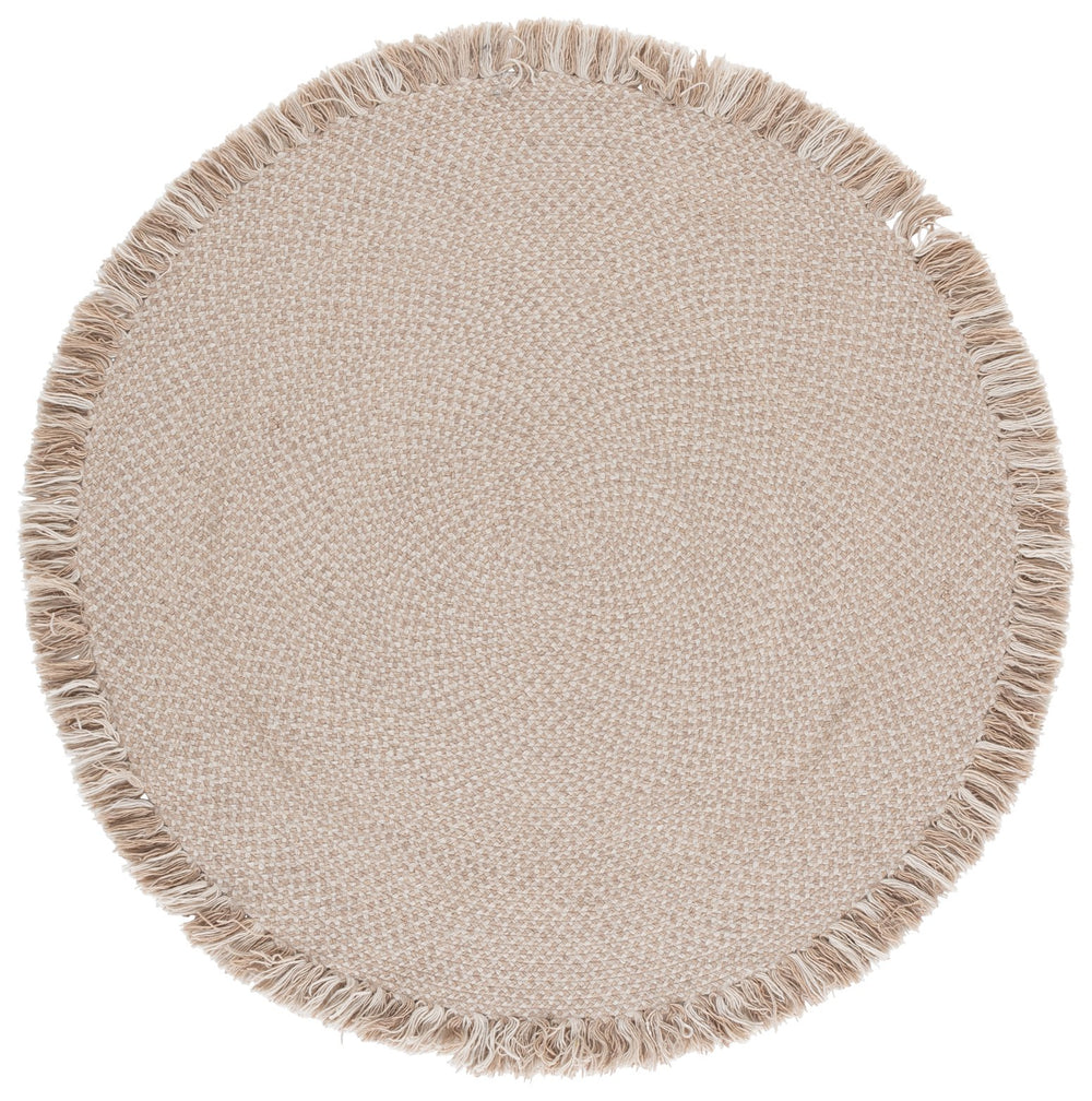 Safavieh Braided Hand-Woven Round Rug In Beige Ivory — Wool-Jute Blend, Low-Profile 3/8" Pile, Coastal Chic 4'-0" x 4'-0" BRD563B-4R