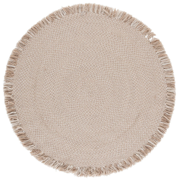 Safavieh Braided Hand-Woven Round Rug In Beige Ivory — Wool-Jute Blend, Low-Profile 3/8" Pile, Coastal Chic 4'-0" x 4'-0" BRD563B-4R