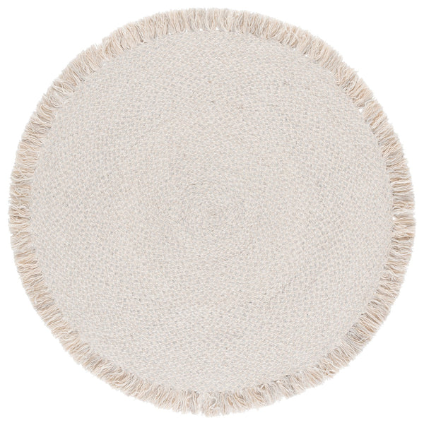 Safavieh Braided Handwoven Round Area Rug In Silver Beige — Wool-Jute Blend, Low-Profile Soft Texture, Ethically Made 3'-0" x 3'-0" BRD563G-3R