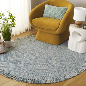Safavieh Braided Hand-Woven Round Blue Ivory Rug — Wool-Jute Blend, Coastal Texture, Durable Low-Profile Nesting Centerpiece For Entryway, Bedroom, Seating Areas 3'-0" x 3'-0" BRD563M-3R