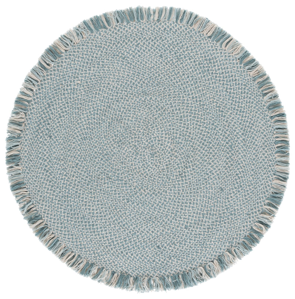 Safavieh Braided Hand-Woven Round Blue Ivory Rug — Wool-Jute Blend, Coastal Texture, Durable Low-Profile Nesting Centerpiece For Entryway, Bedroom, Seating Areas 3'-0" x 3'-0" BRD563M-3R