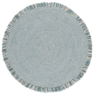 Safavieh Braided Hand-Woven Round Blue Ivory Rug — Wool-Jute Blend, Coastal Texture, Durable Low-Profile Nesting Centerpiece For Entryway, Bedroom, Seating Areas 3'-0" x 3'-0" BRD563M-3R