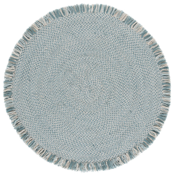 Safavieh Braided Hand-Woven Round Blue Ivory Rug — Wool-Jute Blend, Coastal Texture, Durable Low-Profile Nesting Centerpiece For Entryway, Bedroom, Seating Areas 3'-0" x 3'-0" BRD563M-3R