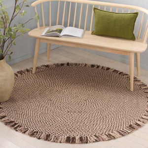Safavieh Braided Handwoven Round Area Rug In Brown Beige — Wool Jute Blend, Low Pile, Cozy Textured Accent 3'-0" x 3'-0" BRD563T-3R